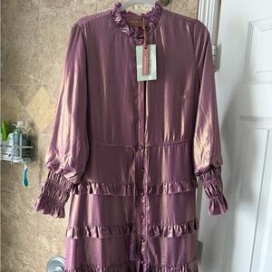JessaKae Mauve Shimmer Ruffle-Trim dress